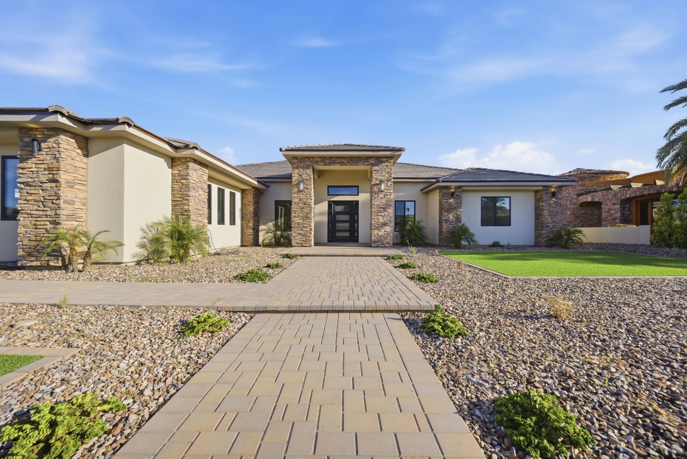 Modern home exterior at golden hour